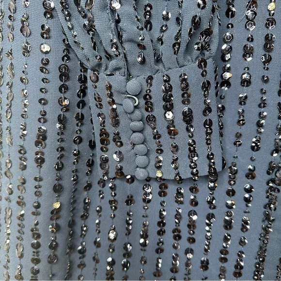 Mac Duggal Sequin Long Sleeve Midi Cocktail Dress in Midnight Blue. Sz: 14 - Picture 14 of 16